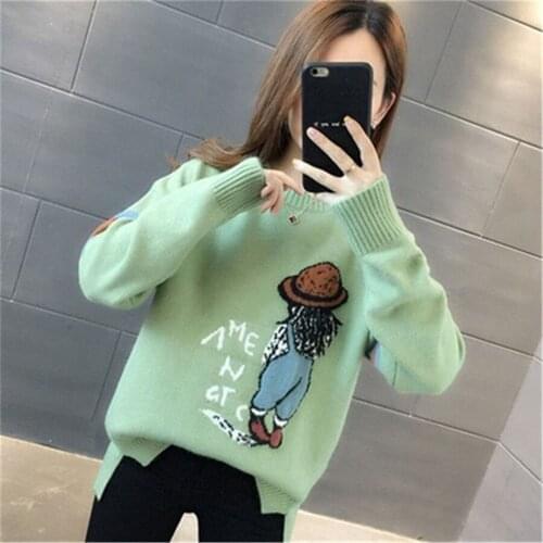 Femme 2021 Winter Autumn New Loose Flame Sweater Women O-Neck Plus Size Blue Female Pullover Womens Sweater
