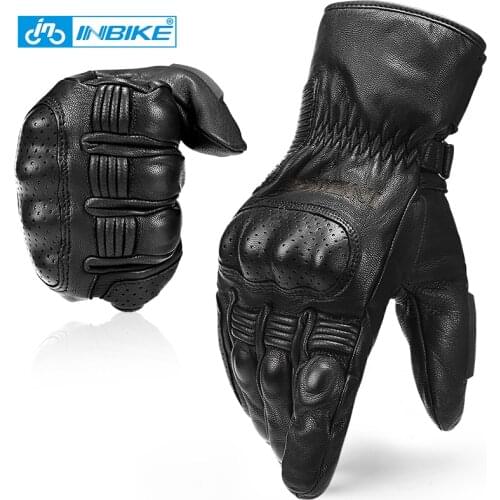 INBIKE Winter Goat Skin Cycling Gloves Shell Gear protection Gloves Motorbike Bicycle Skiing Feeced Gloves Thermal Anti- slip