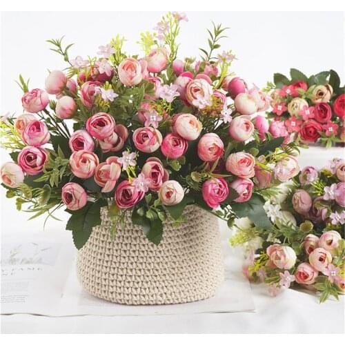 1 Bouquet 13 heads Artificial Flowers Rose Tea Bud Flower Silk Fake Flower flores for DIY Home Garden Wedding Decoration