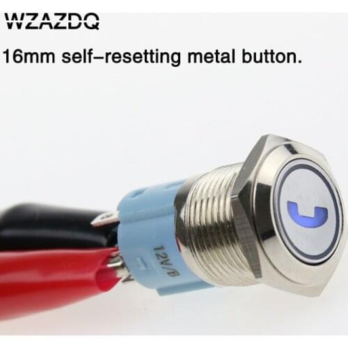 16-mm metal button switch waterproof self-reset button switch voltage 6v 12v 24v 220v telephone graph can be customized
