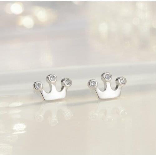 2021 NEW Minimalism 925 Sterling Silver Small Cute Crown Exquisite Trendy Stud Earrings Women and Girl Kids Tiny Jewelry