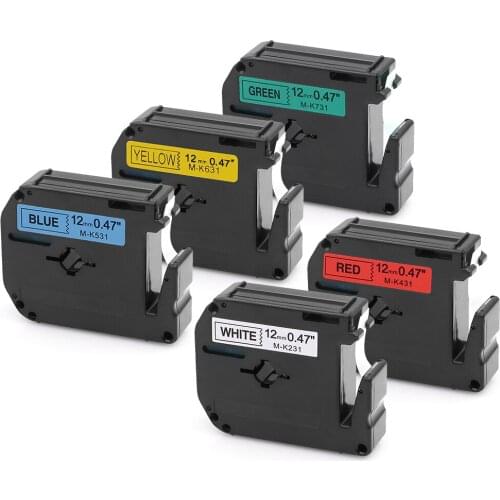 5 PCS/Lot MK 231/MK431/MK531/MK631/MK731 Cassette Label Compatible for Brother P touch Printer PT100 PT65 PT85 12mm (1/2") x 8m