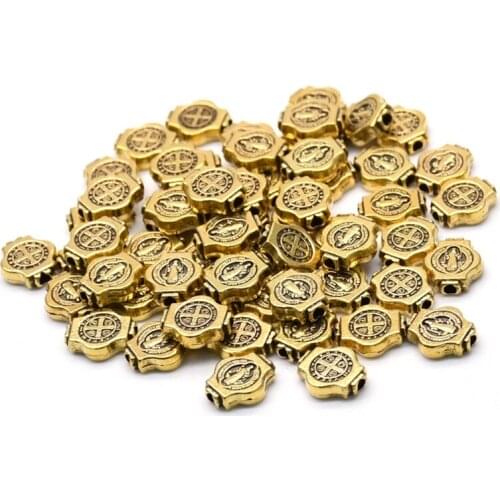 50 Pcs Vintage Gold Silver Saint Benedict Medals Vintage Gasket Pendant Tibetan Style Beaded Flat Round Jewelry Making