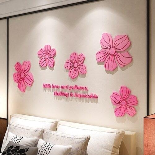 Five flowers Crystal acrylic 3D three-dimensional wall stickers Living room TV wall decoration candy color wall stickers