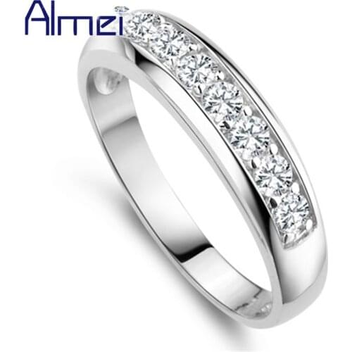 Almei Fashion Rings for Women Silver Color Jewelry 2017 White Crystal Men Ring Valentines Day Gift Wedding Accessories J294