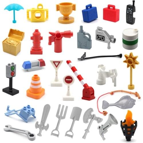 Big Building Blocks City Traffic Signs Furniture Tools Accessories Compatible Duplos Assemble DIY Bricks Kids Toys For Children