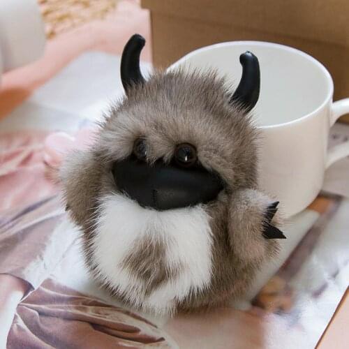 Luxury Animal Keychain Real Mink Fur Cartoon Cow Rings For Girls New Year Gift Women Charm Bag Pendant Car Ornaments Fur Chains