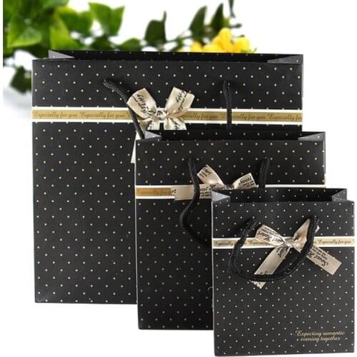 Black Wedding Party Bow Gift Bag Shopping Paper Bags With Handles Packaging Box Packing Gift Children Party Decoration