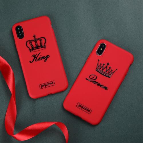 Cartoon Phone Case For iPhone X XS MAX Plus Romantic King Queen Couples Red Soft silicone Cute Phone Case For iPhone 8 7 Plus