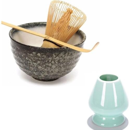 Elegant Traditional Matcha Giftset Natural Bamboo Matcha Whisk Scoop Ceremic Matcha bowl whisk holder Japanese Matcha tea Sets