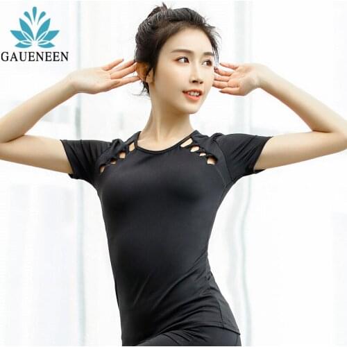 GAUENEEN Women Padded Push Up Yoga shirts Gym Fitness Shirts Sportswear Workout T-shirt Hollow Out Short Sleeve Sports Tops