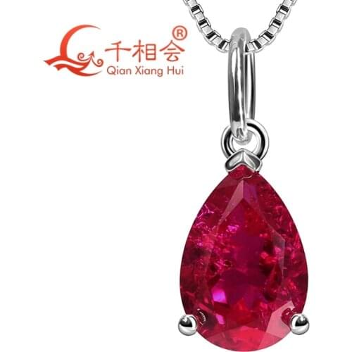 925 silver pear shape 7*10mm red and pink color Artificial ruby with inclusions stone Jewelry for Pendant Necklace