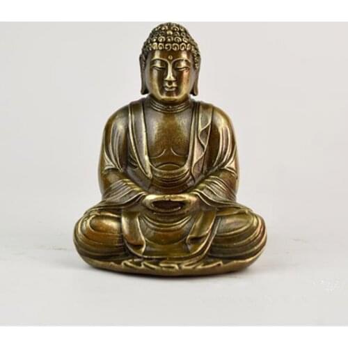 Chinese Folk Culture Handmade Brass Bronze Statue Sakyamuni Buddha Sculpture Desktop Decoration