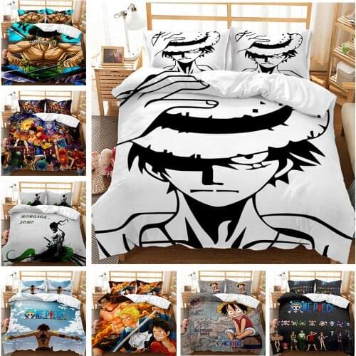 Japan Anime One Piece Prints Duvet Cover 3pcs Bedding Set Luffy Quilt Cover Queen King Size Comforter Cover Animation Bedclothes