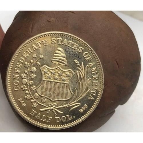 Confederate States of America Pattern 1861 Half 1/2 Dollar Liberty Brass Silver Plated Copy Coin