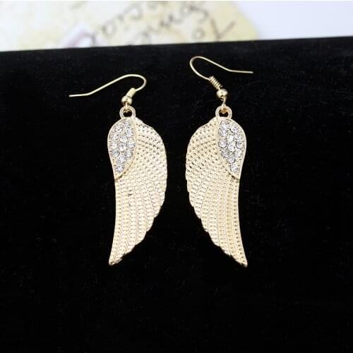 Fashion Metallic Wing Gold Silver Plated Plated Crystal Drop Earrings Trendy piercing Hook Jewelry Dangle Earrings for Women