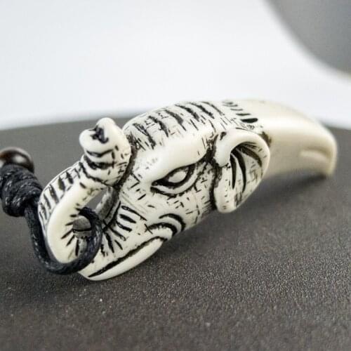 Tooth Elephant Man Pendant limitation Yak Bone Material Bone Art Necklace Pendant Vintage Mens adjustable Rope Necklaces #GZ110