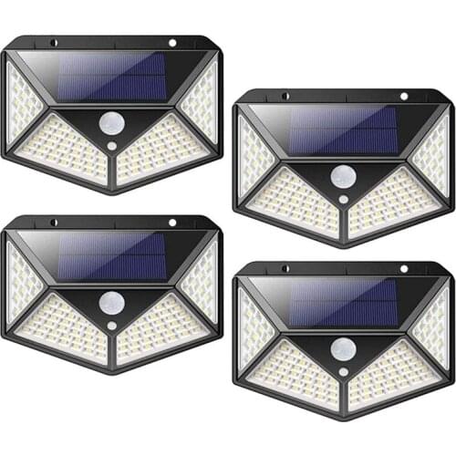 Outdoor 100 LED Waterproof Garden Solar, Security Lights with Motion Sensor, 3 Mode Solar Powered Wall Lights(4 Pcs)