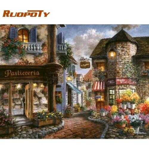 RUOPOTY Painting By Numbers Kits For Adults Children 60x75cm Frame On Canvas Handmade Colorful Flower House Oil Paint Wall Decor