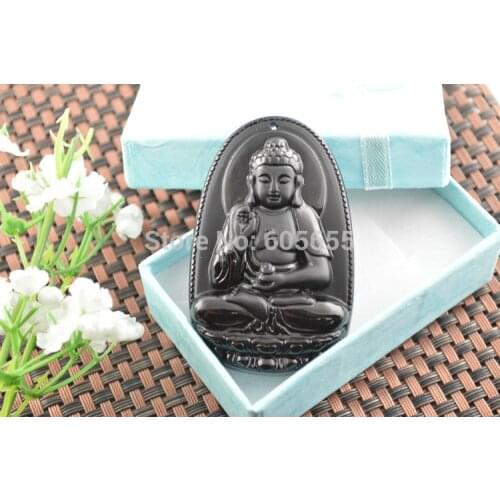 Natural Black Obsidian Carved Guanyin Buddha Pendants 10pcs/lot