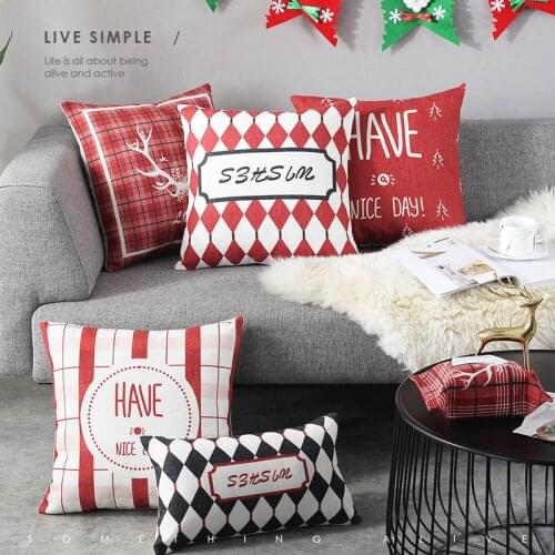 45x45/45x27cm red geometric printed cushion cover cotton linen lumbar pillowcase Christmas style pillow cover backrest