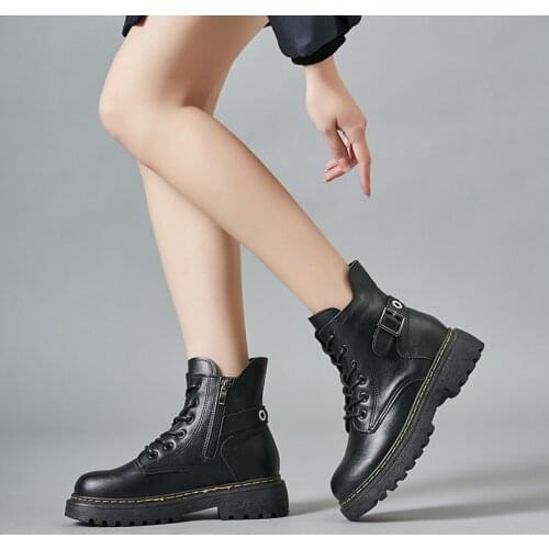 2020 autumn and winter new ladies thick-soled leather Martin boots casual ladies boots ladies fashion lace-up boots