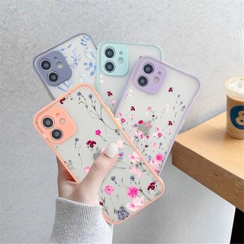 Ottwn New Matte Floral Pattern Phone Case For iPhone 12 Pro Mini 11 Pro Max X XR XS Max 7 8 Plus SE 2020 Shockproof Back Cover