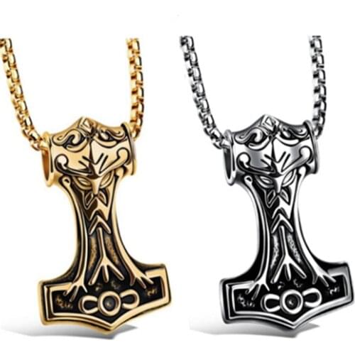 Original Film Norse Vikings Thor Quake Pendant Necklace Men Talismans long Necklaces Pendants Thor Hammer Chokers