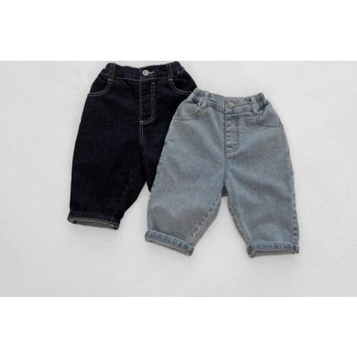 Autumn Winter Children Unisex Solid Color Jeans Korean style Boys Girls Fashion All-match Denim Trousers