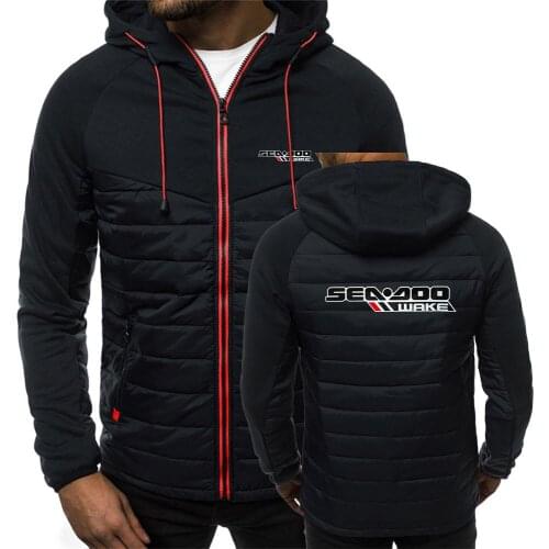 Autumn Men Parka Cotton Padded Sea Doo Seadoo Moto Logo Print Winter Warm Sport Jackets Male Splice Color Man Zipper Mens Coat