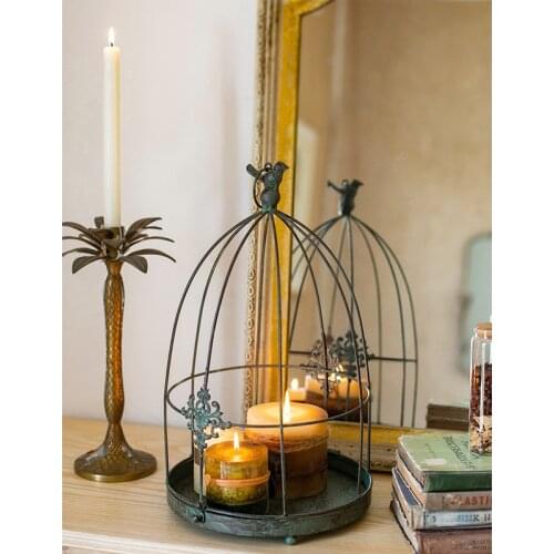 European retro wrought iron bird cage candle holder Metal Candlestick wall mounted flower stand home decoration window props