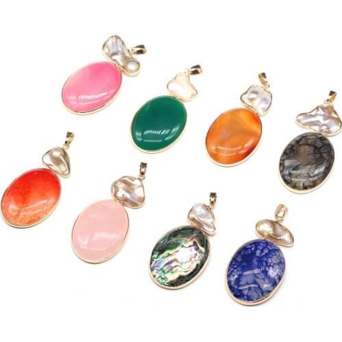 Natural Stone Agates Charm Egg Shape Rose Quartzs Pearl Pendants for Necklace Accessories Jewelry Making Women Gift Size 30x76mm