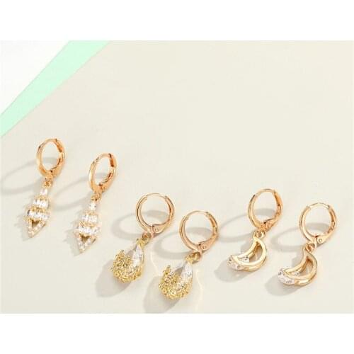 Hollow Zircon Moon Conch Punk Hoop Earrings For Womens Gift Jewelry Metal Rhinestone Geometric Water Drop Small Circle Drop Stud