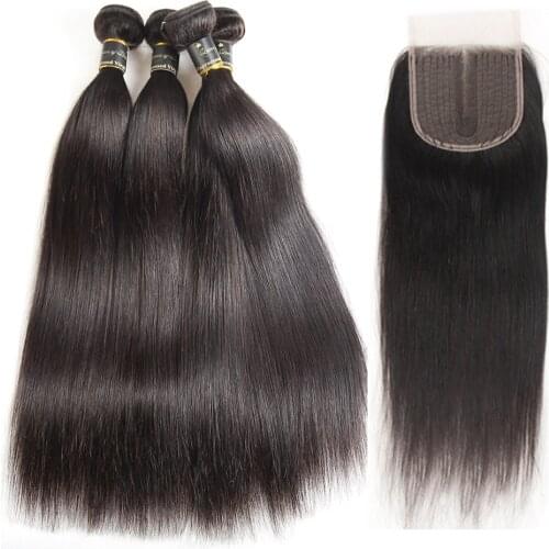 Straight Bundles with Closure Brazilian Human Hair Weave Bundles with Closure 100% Human Straight Hair Bundles with Closure
