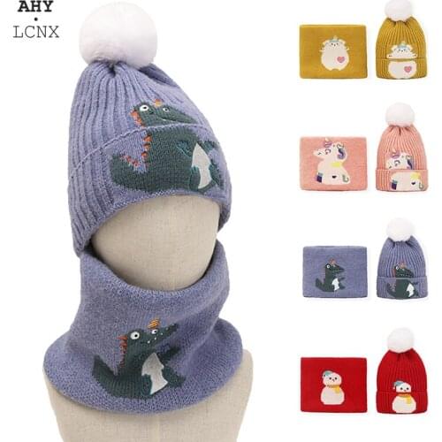 Baby Boy Hat Cute Pompom Cartoon unicorn Beanie Autumn Winter Warm Knitted Children Girls Hats Solid Hairball Elastic Kids Caps
