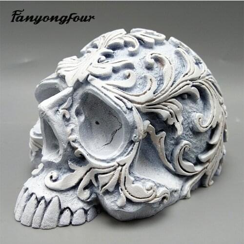 3D skull pattern silicone mold fondant cake mold resin plaster chocolate candle candy mold free shipping