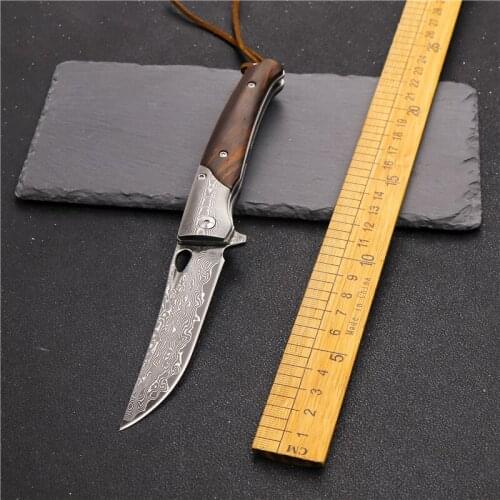Damascus steel outdoor folding knife camping survival portable knife pocket hunting blade edge high hardness EDC tool