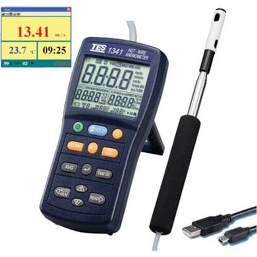 TES-1341 Hot Wire Anemometer Data Hold&Maixmum/Minimum/Average Function.Air Velocity Tester (USB Interface & Software)