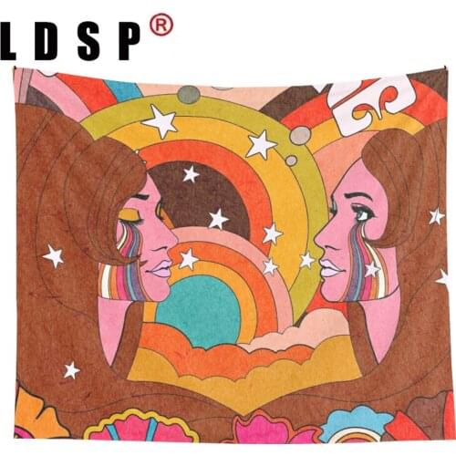 LDSP Vintage Rainbow Girl Poster Tapestry Wall Hanging Covering Rugs Background Cloth Beach Mat Blanket Art Bedroom Dorm Decor