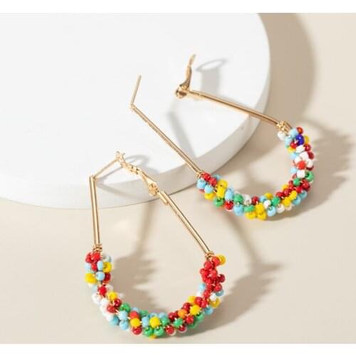 YAONUAN Bohemian Large Gold Plated Earrings For Women Inlaid With Multicolor Beads Acrylic Hoop Earrings Trendy Jewelry Party