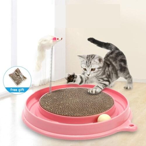 Fun Play Disk With Spring Rat Cat Toy Multi-function Amusement Disc kitten Turntable with Ball Pet Big Cat Toy 2 colors