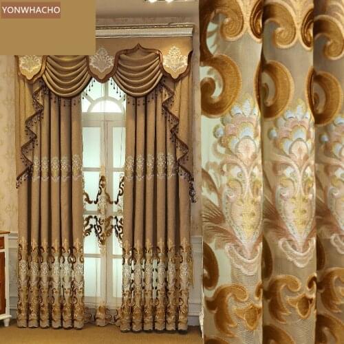 Custom curtains elegant thick chenille American embroidered living room coffee cloth blackout curtain tulle valance drape B778