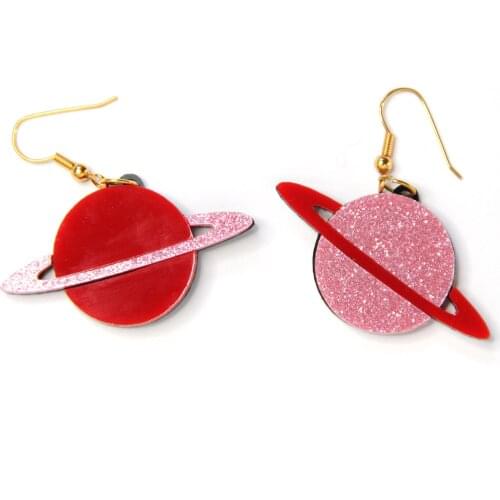 Korea Fashion Planet Glitter Red Acrylic Earrings For Women Personality Acetate Spaceship Alien UFO Drop Dangling Earrings