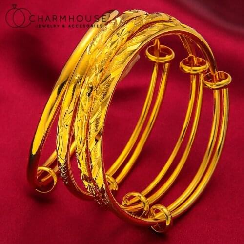 24K Gold GP Bangles For Women Star Bead Bangle & Bracelet Adjustable Pulseira Femme High Quality Jewelry Accesories Party Gifts
