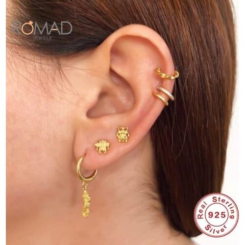 ROMAD Women Crocodile Pendant Earrings S925 Sterling Silver Animal Hoops Earrings Small Round Earring Jewelry Bijoux Femme