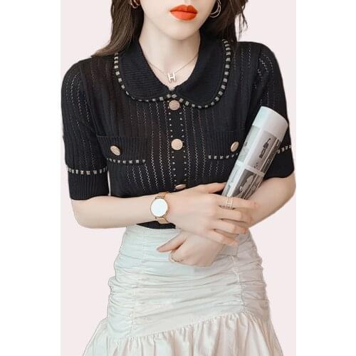 2020 Autumn Korean Knitted Cardigans Tops Women Long Sleeve Pearl Buttons Single-breasted Ruffles Vintage Elegant Sweaters Femme