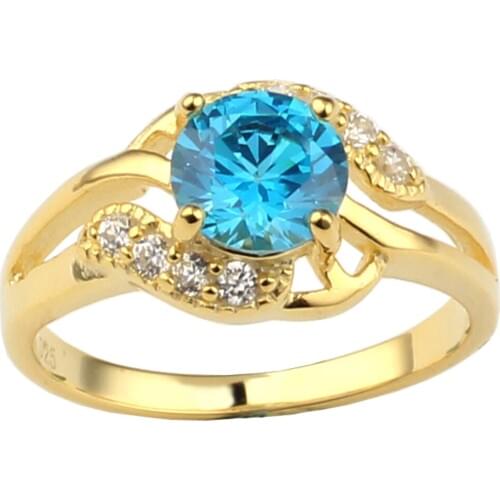 Ladys Gold Color 925 Sterling Silver Ring Classic Jewelry 7.0mm Round Cubic Zirconia Crystal R096 Size 5 to 10