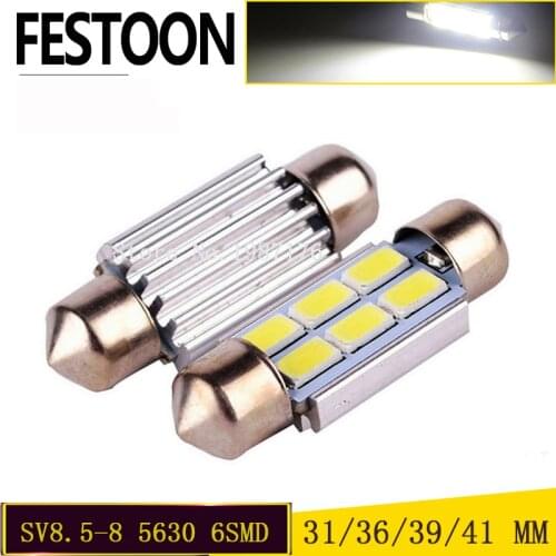 1Pcs Festoon 31/36/39/41mm 5630 5730 LED 6 SMD White Car C5W 6418 SV8.5-8 12V Canbus Auto Reading Dome License lamp light