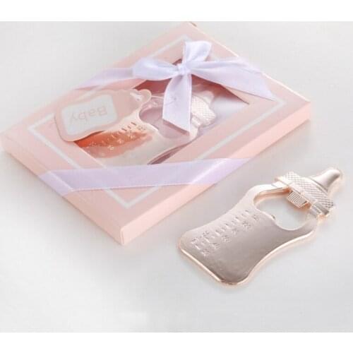 15PCS Gold Feeding Bottle Design Wine Bottle Opener in Pink Gift Box Baby Girl Shower Favors Newborn Christening Gift For Guest
