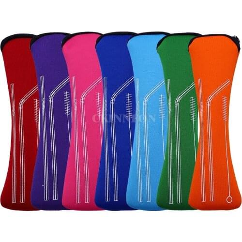 200Sets/Lot 4Pcs/Set Reusable Stainless Steel Straws With Silicone Tips With Clean Brush & Cloth Bag Wedding Party Straw